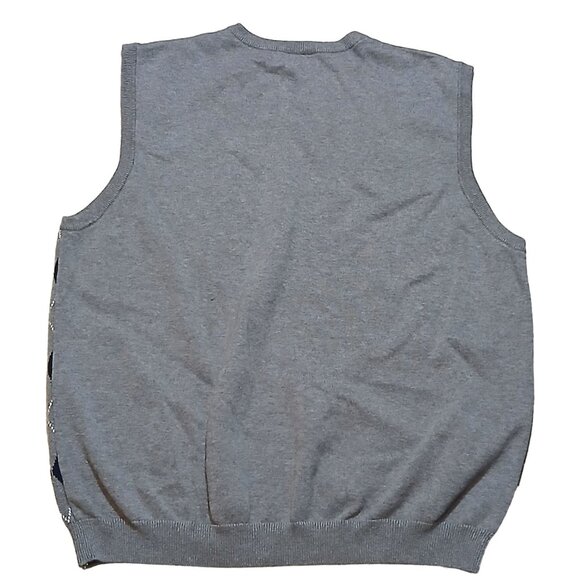 Chaps Mens Argyle Sweater Vest Gray Blue Vneck Ribbed Hem Size XL - Picture 2 of 6